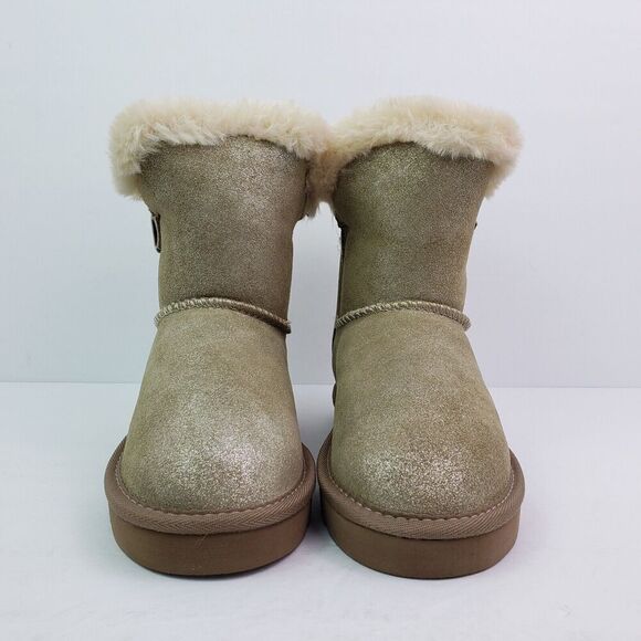 Style & Co Tiny2 Womens Sz 6 Gold Shimmer Leather Mid Calf FauxFur Winter Boots - Picture 6 of 11
